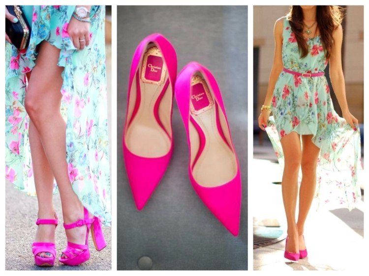 fuchsia-färg-klänning-mint-pumps-kvinna-clatch-bälte-outfit