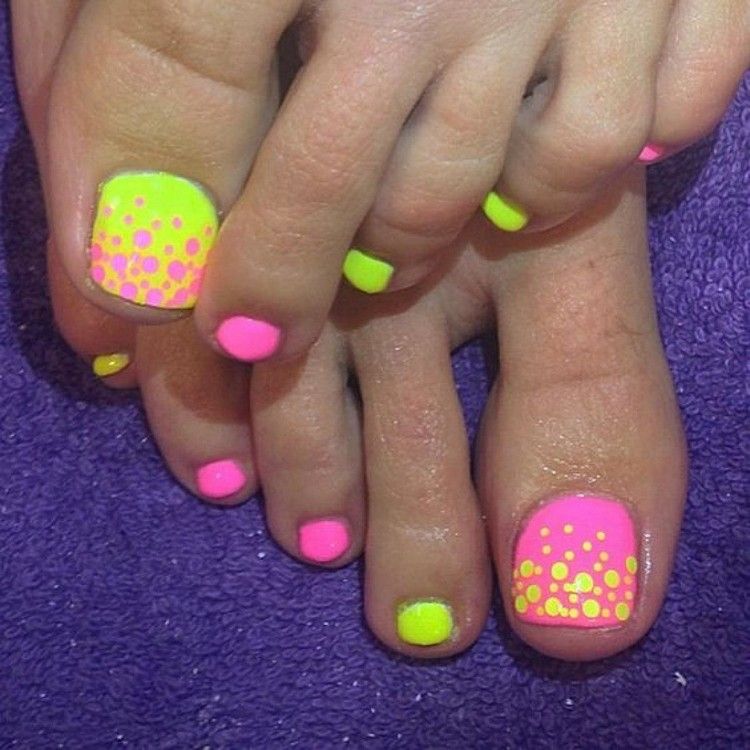 Neon nageldesign idéer vackra tånagel målning tips