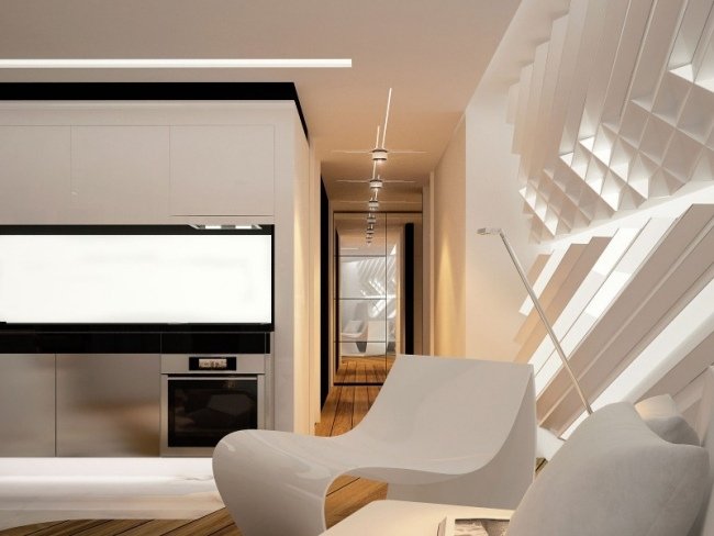 Futuristiska möbler vardagsrum väggpaneler design skapa ljuseffekter