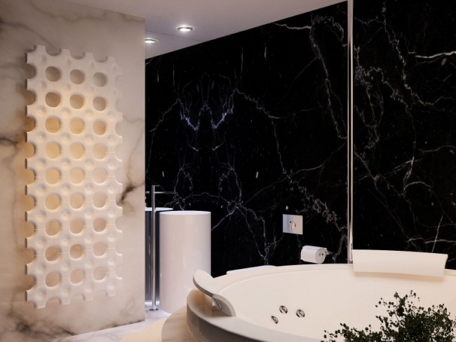 Svartvitt badrum-vägg design-ljus bubbelpool-oval