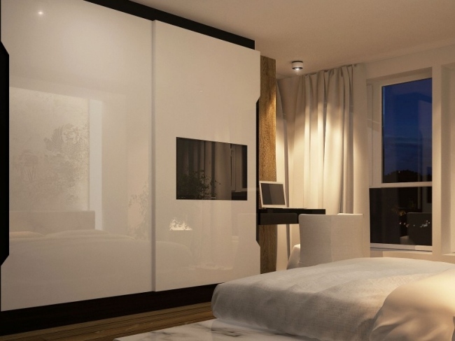 Sovrumsdesign-futuristisk Bozhinovski-handlös garderob med infälld tv