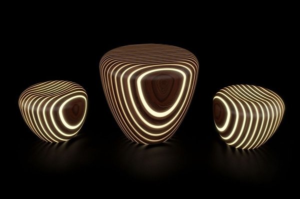 Trä sittgrupp design-integrerat LED-ljus
