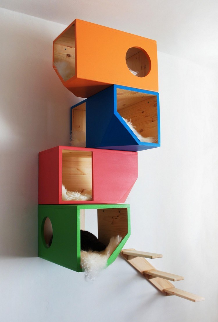 Kattmöbeldesign i trä-catissa-färgade-fyra-lådor