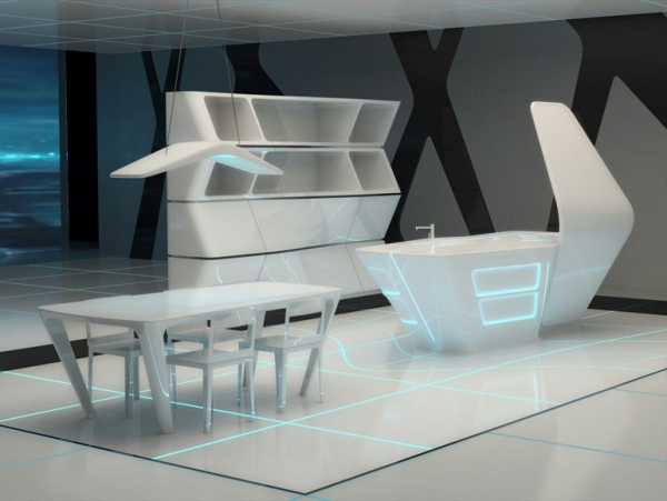 futuristiska kök ernestomeda blå ljus