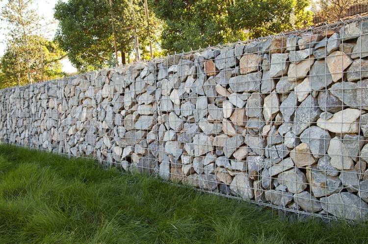 sten vägg gabion design gräsmatta modern design idé