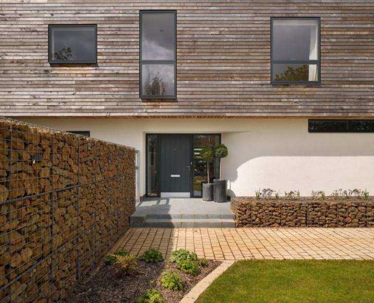 Gabion vägg-trädgård-sten-korg-idéer-hus-modern