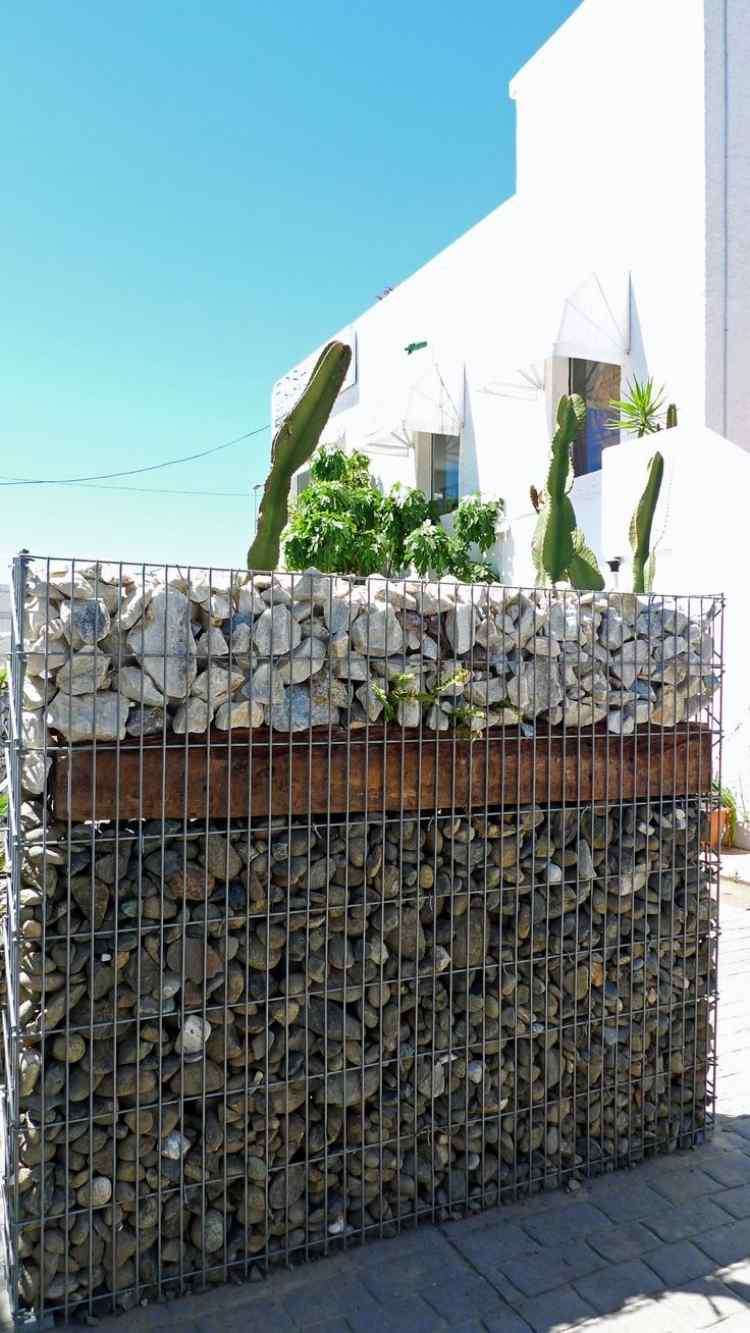 Gabion vägg och gabion staket -moderna-trädgård design-två-ton-trädgård dekoration-stenar-vägg
