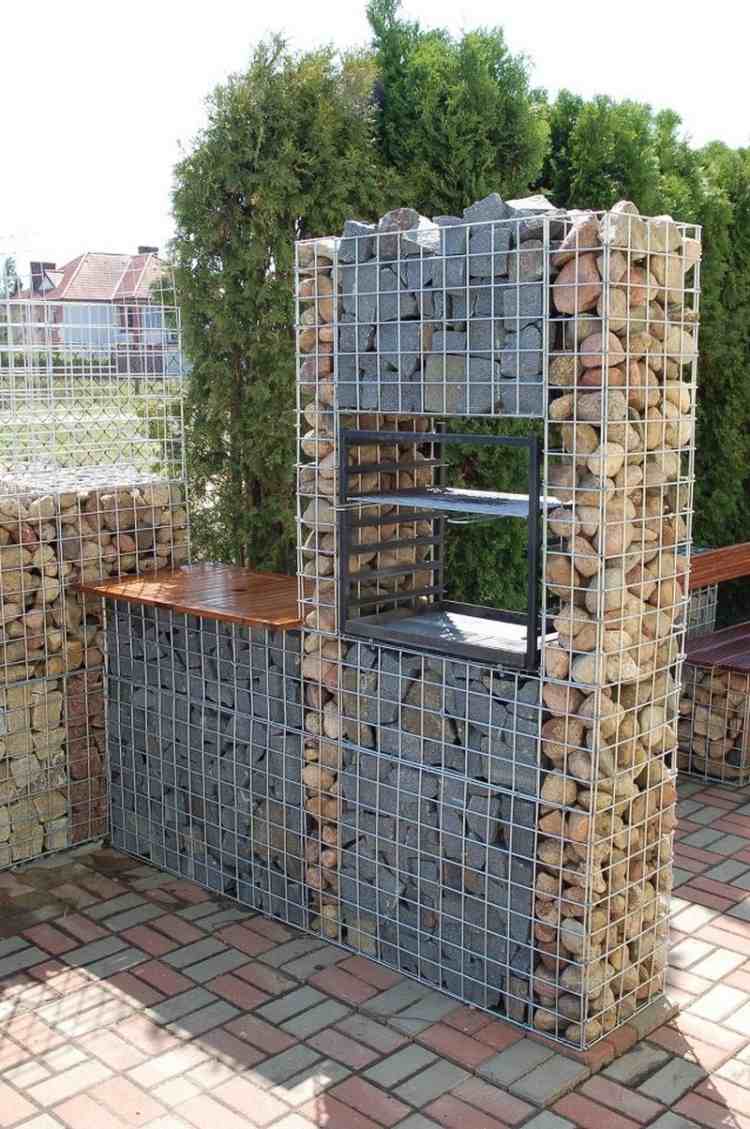 gabion vägg-gabion staket-modern-trädgård-design-dekorativ-häck-utomhus-grill