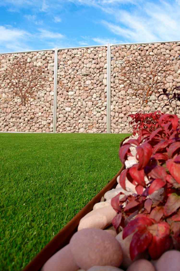 Gabion-vägg-gabion-staket-modern-trädgård-design-gräsmatta-växter-trädgård-design