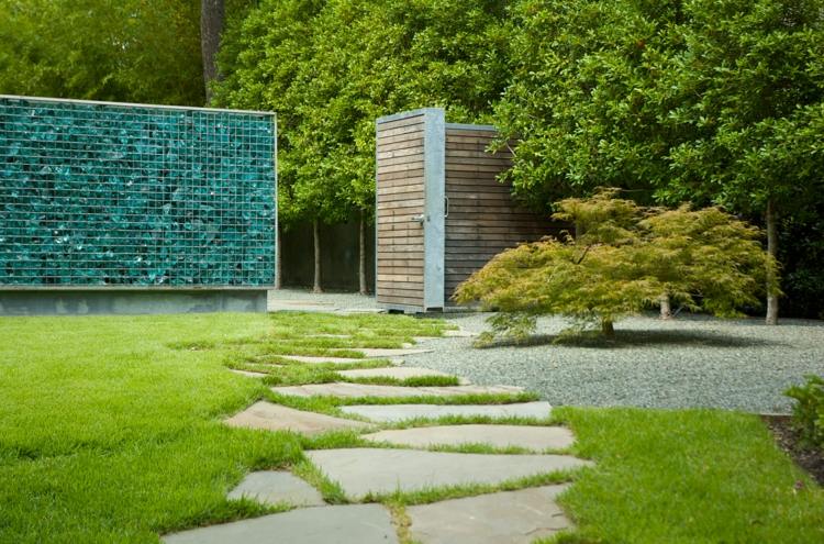 design landskap gabion staket-glas blå kombination trä staket