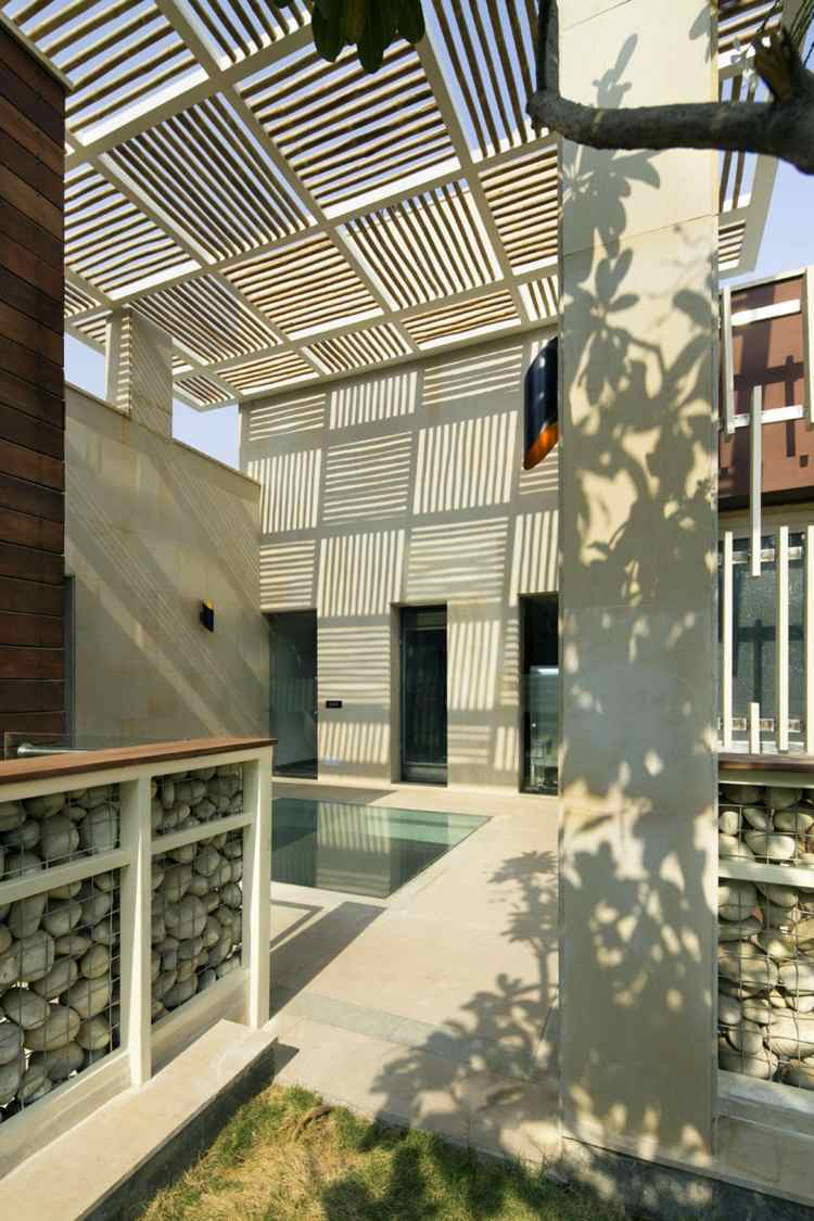 design idé gabion staket ram vita stenar pool