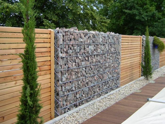 Gabion-staket-trä-staket-i-trädgården-mycket ogenomskinlig-resistent
