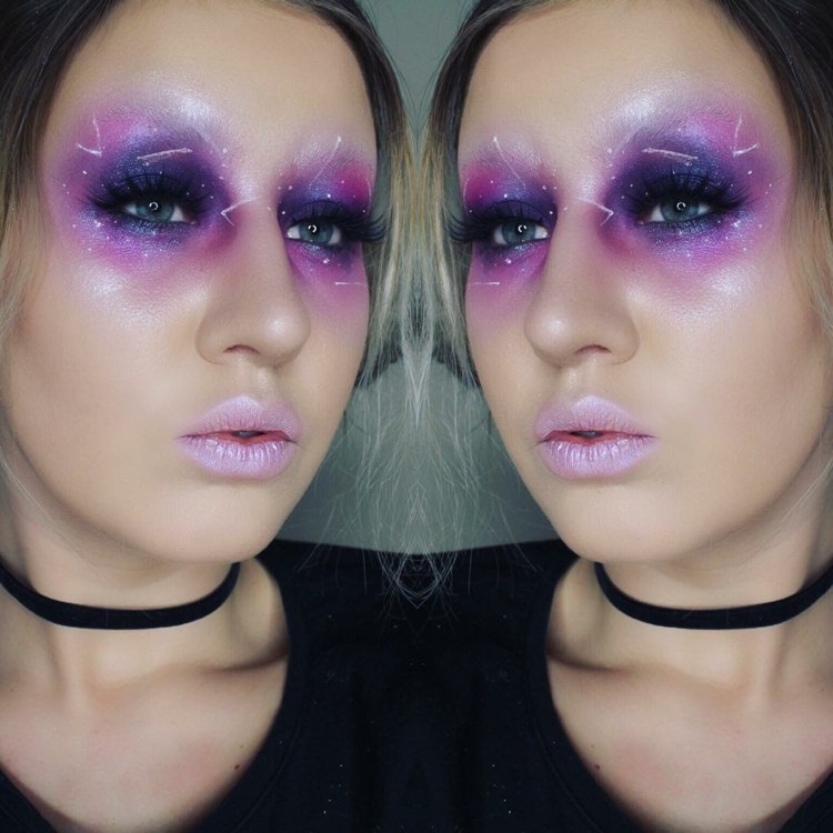 ögonmask utgör lila rosa läppstift