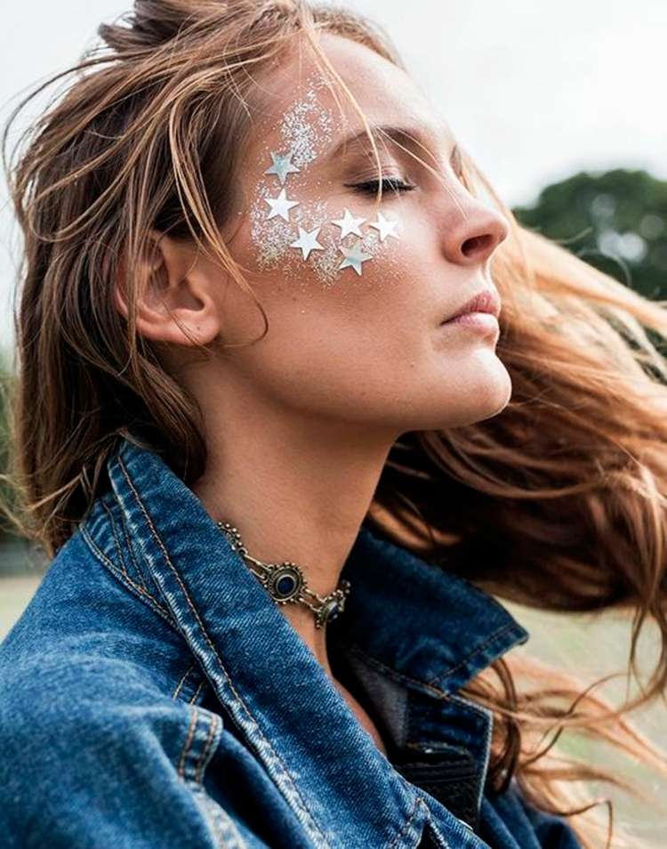 silver glitter pulver asterisk enkel smink idé