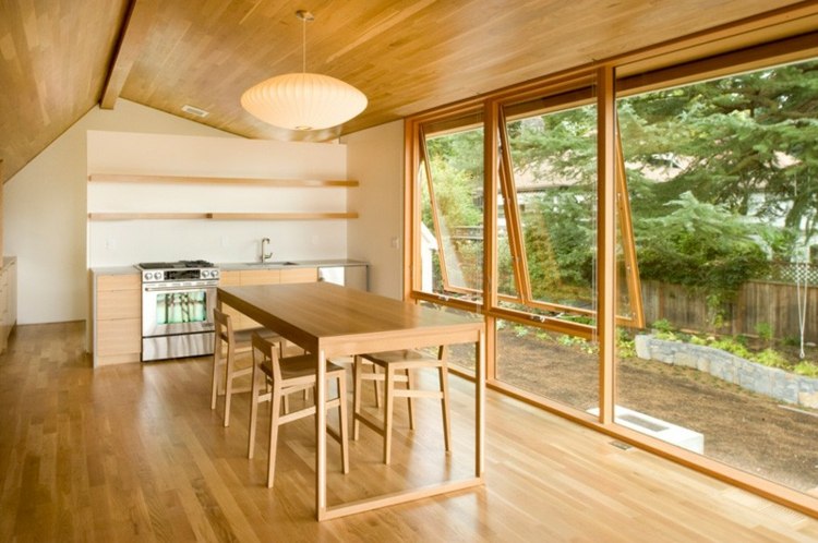 garage lägenhet matbord trä fönster interiör möbler laminat