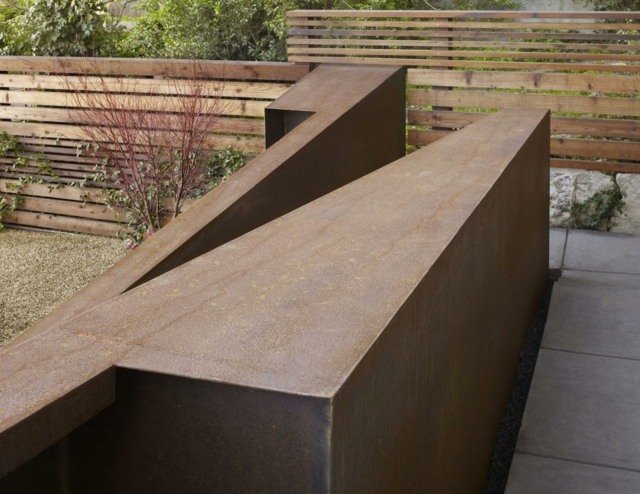 Kortenstahl trappor rabatter trästaket terrass golv trädgård på sluttningar designidéer