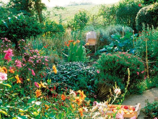 Trädgårdsmöbler stol designidéer vårblommor petunia