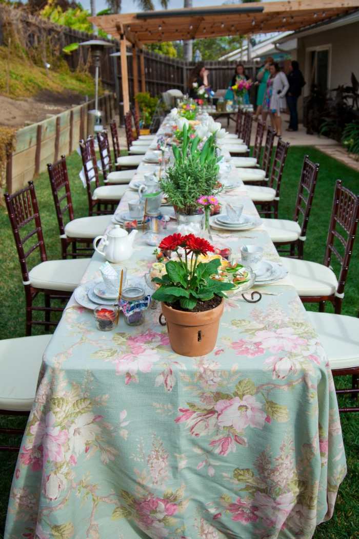 bordsduk trädgård blommotiv bord lång brud fest