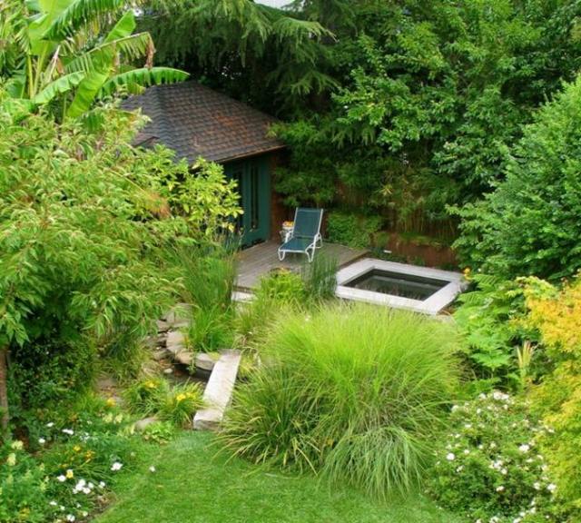 Idéer gräsmatta långa perenner trädgård damm asiatisk stil