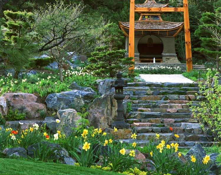 design-trädgård-design-inspiration-narcissus-gul-trappor-sten-grön
