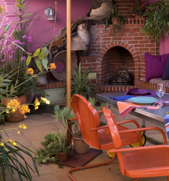 orange metall stolar billig trädgård design öppen spis sten vägg
