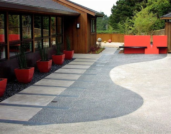 moderna trädgård design idéer vatten fontän bänk