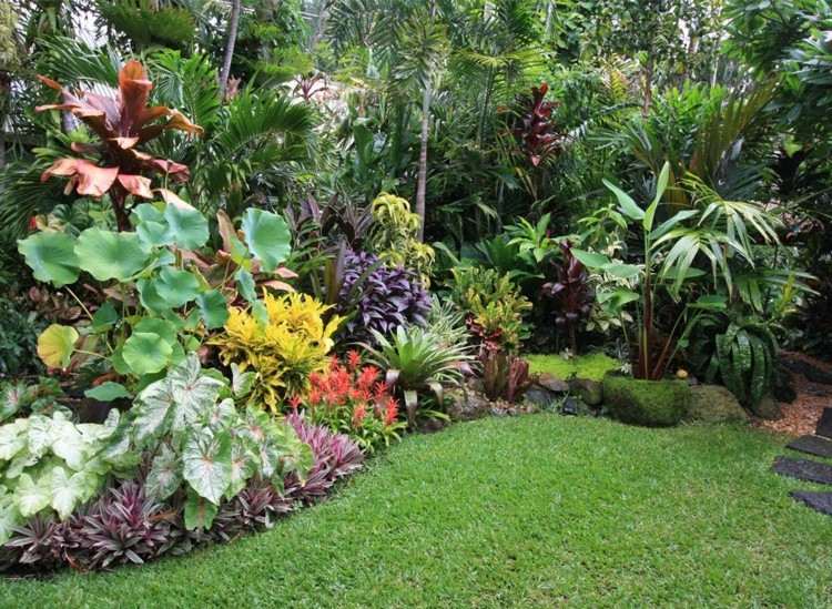 trädgård idéer sängkläder-design-tropisk-tillväxt-gräsmatta