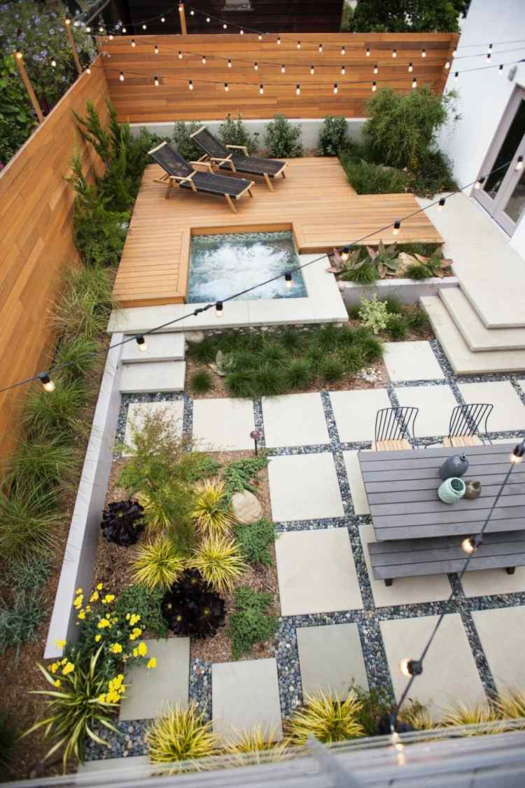trädgård-kvadrat-sten-platta-design-terrass-prydnadsgräs-bubbelpool