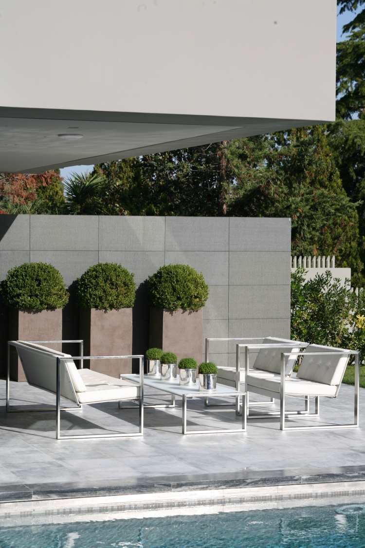Trädgårdsloungemöbler-det senaste-design-fritidsområdet-vit-puristisk-metall