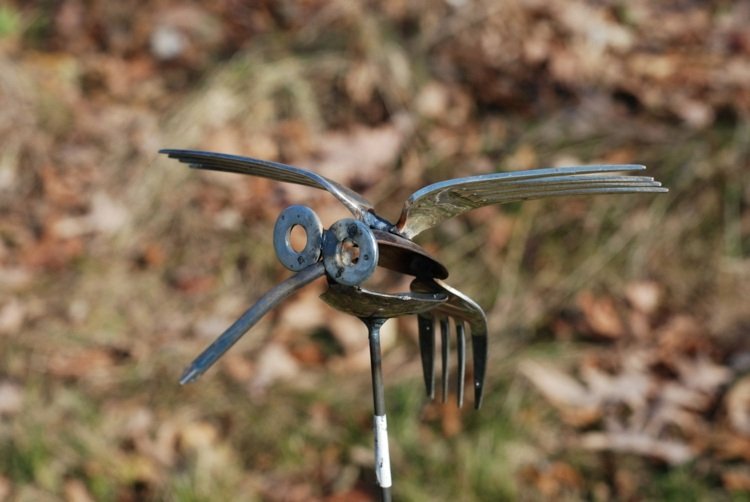 trädgårdsskulpturer gör-det-själv fågelfigurgafflar metallidé
