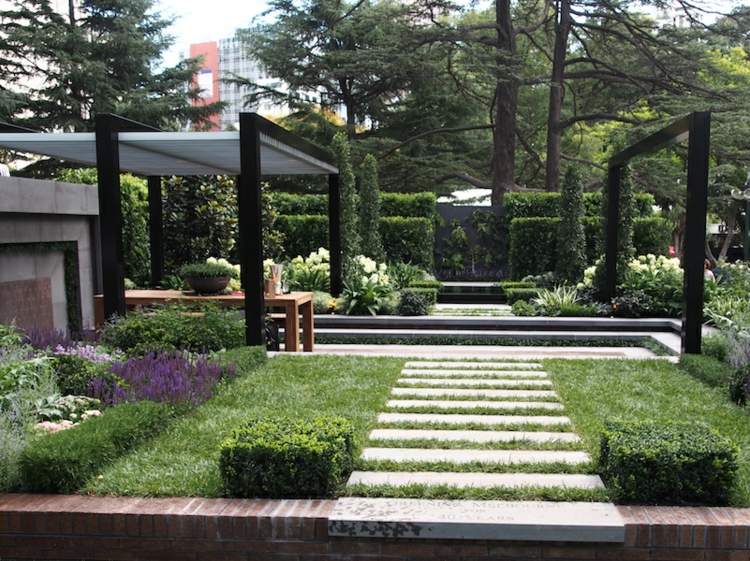 Trädgård-landskapsarkitektur-skapa-sjunkna-terrass-dekoration-arkitektur-element