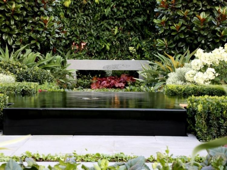 trädgård och landskapsarkitektur deco-utomhus-damm-minimalistisk-grönska-bänk