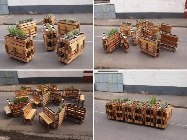 Bygg träpallar möbler själv idéer bänkplanter