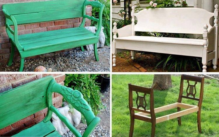 Bygg din egen trädgårdsbänk med två gamla trästolar
