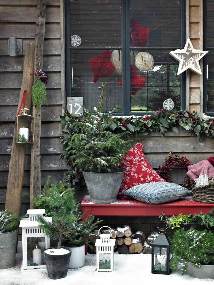 trädgård bänk för jul dekorera veranda gran kasta kuddar