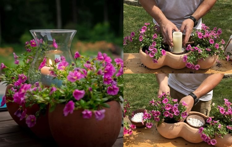 Gör själv trädgårdsbelysning själv, ordna ljus i lyktor med blommor