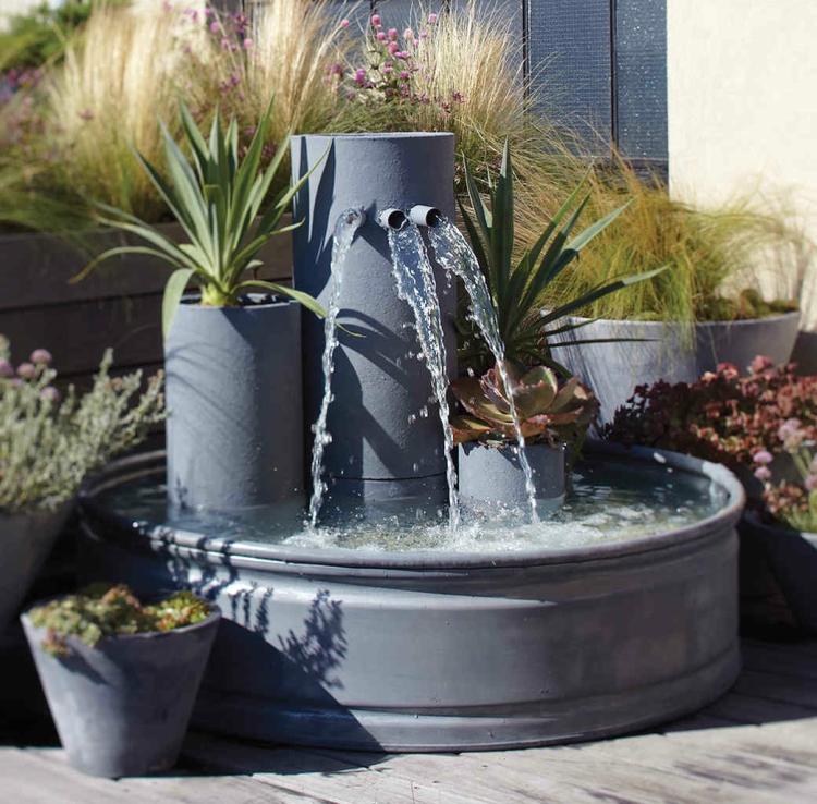 bygg din egen trädgård fontän fontän terrass betong utseende