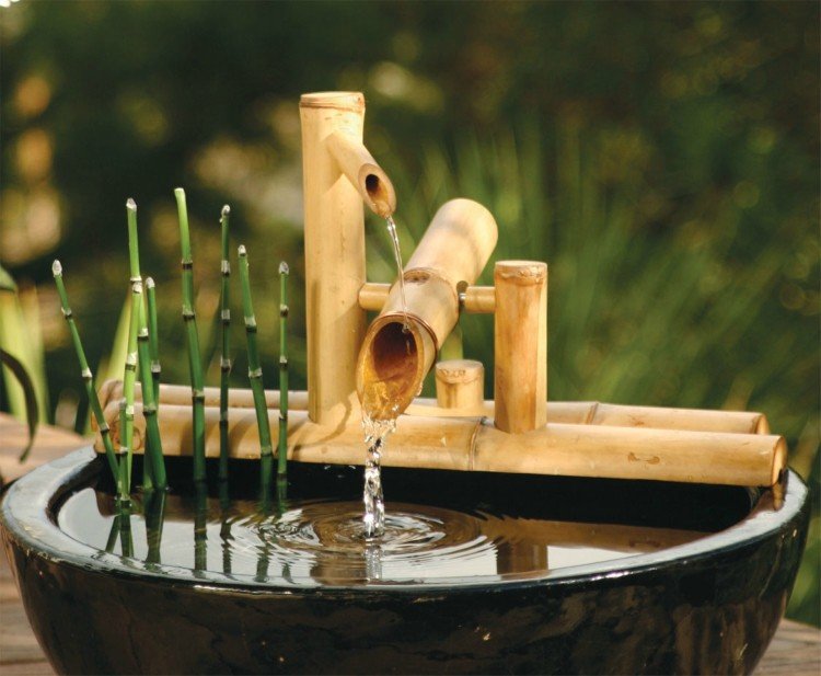 trädgård fontän bygga dig själv idé bambu asiatiska solar