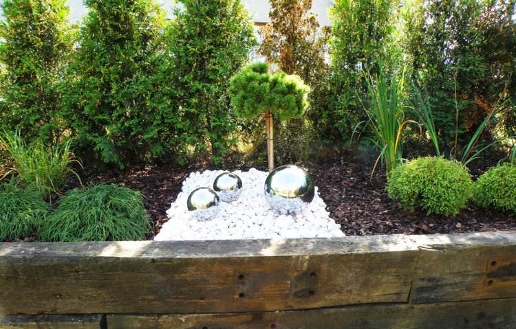 trädgård dekoration-rostfritt stål-rostfritt stål figurer-rostfritt stål boll-blank-polerad-grus-växt sängar