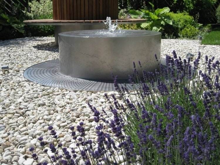 trädgård dekoration-rostfritt stål-rostfritt stål-figurer-rund-grus-vit-vatten-fontän