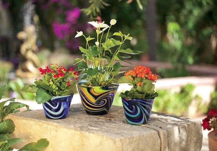 Trädgårdsdekoration av glaspottkrukor-mångfärgad-färg-konst-handgjord