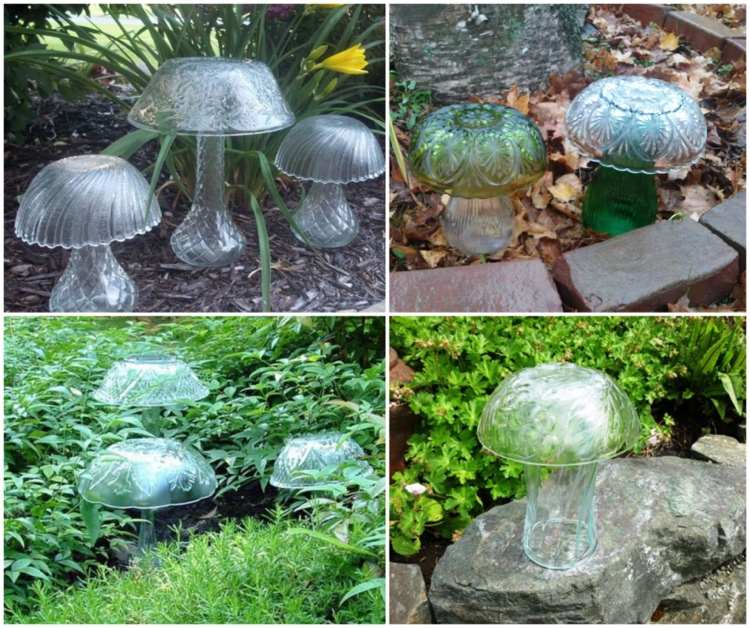 Gör din egen glasdekoration för trädgården - roliga svampar