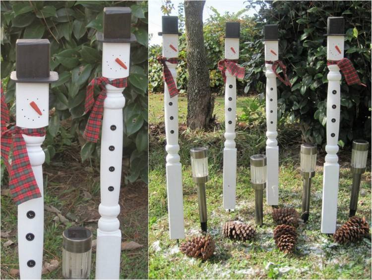 Trädgårdsdekoration av trä-jul-gör-det-själv-bord-ben-snögubbar