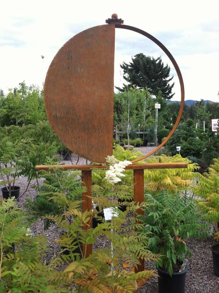 trädgård dekoration-metall-skulpturer-konst-corten stål-rost-trädgård-cirkel-rund