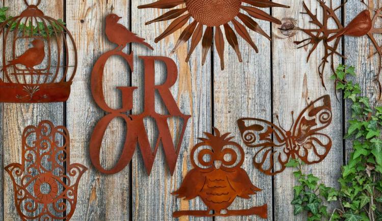 trädgårdsdekoration gjord av rostidéer-minimalistisk-vintage-rustik-väggdekorations-figurer