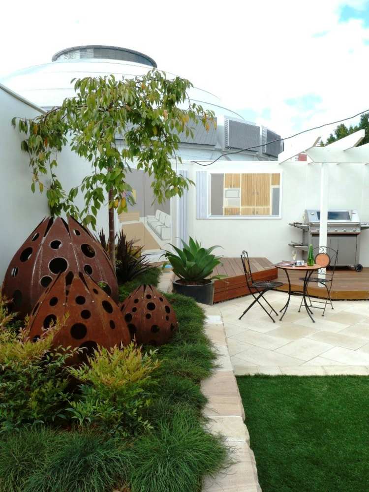 konst trädgård dekoration säng terrass rost design grill modern