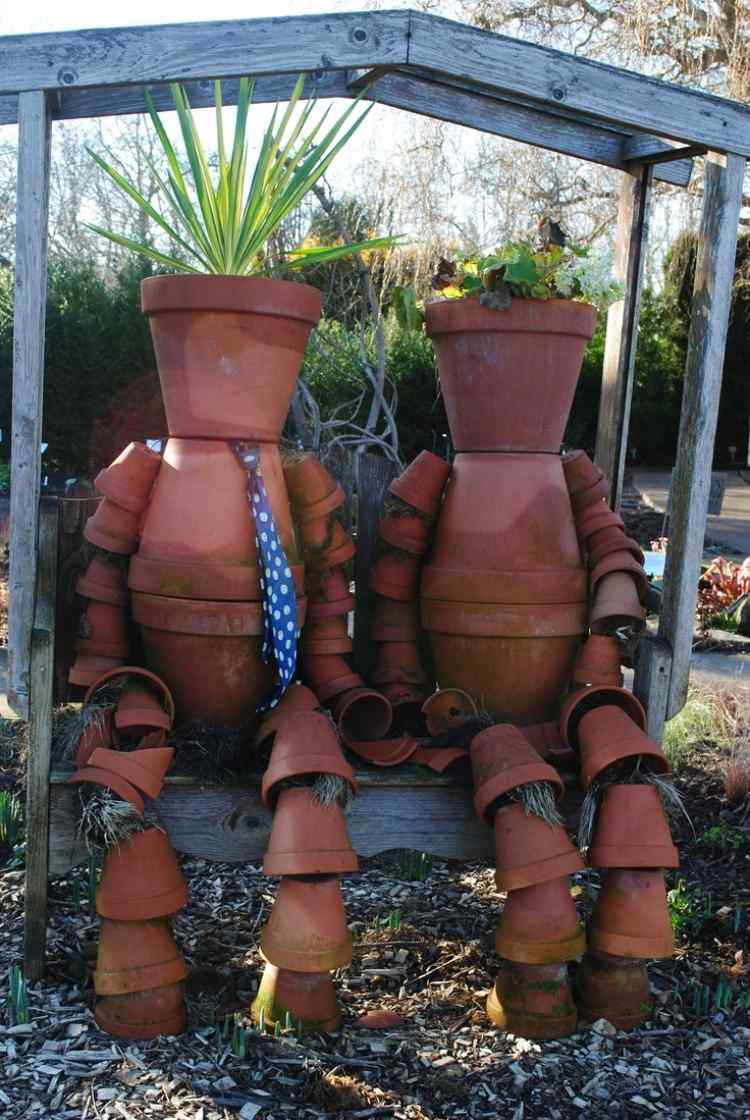 Tinker trädgårdsdekorationer från lerkrukor-människofigurer-inte målade