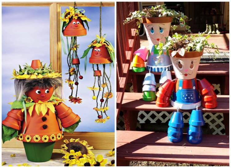 Tinker trädgårdsdekorationer från lerkrukor-färgglada-målade-blomkrukor-mänskliga figurer