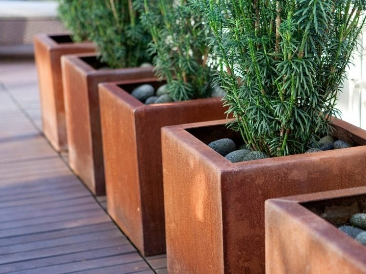 trädgård dekoration-rost-corten-stål-planter-terrass