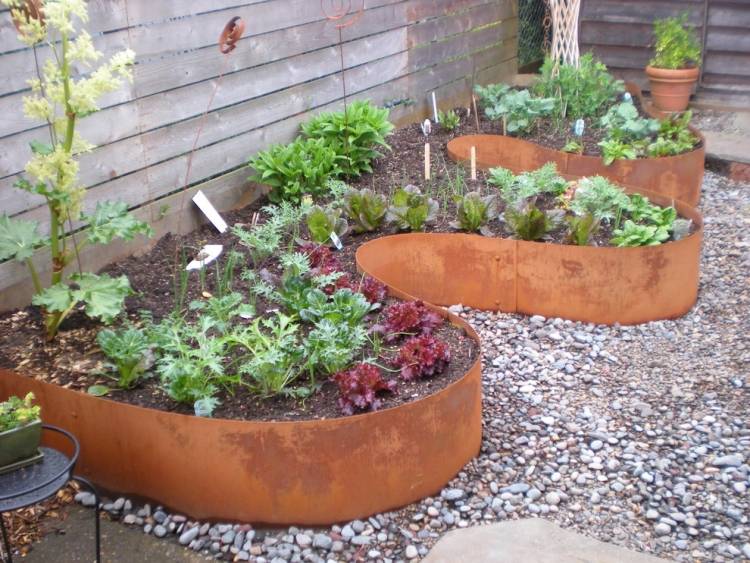 trädgårdsdekoration-rost-corten stål-upphöjda sängar-blad sallat-sorter
